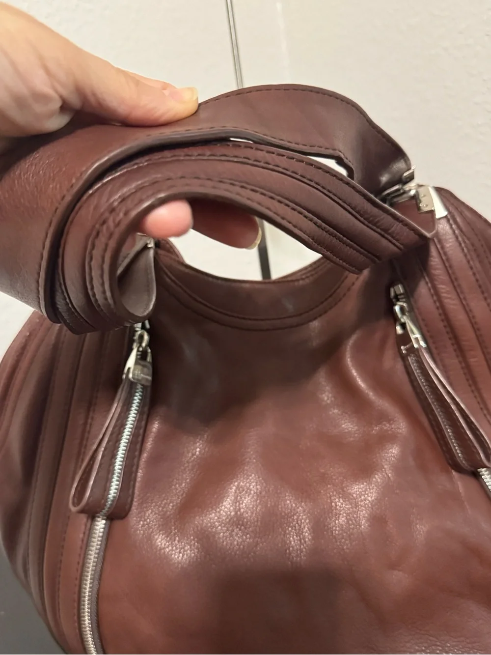 b. makowsky Chocolate Brown Pebbled Leather Hobo